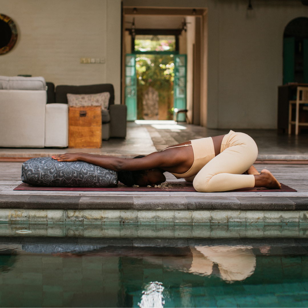 Yoga near poolside with Bolster Foam Pillow