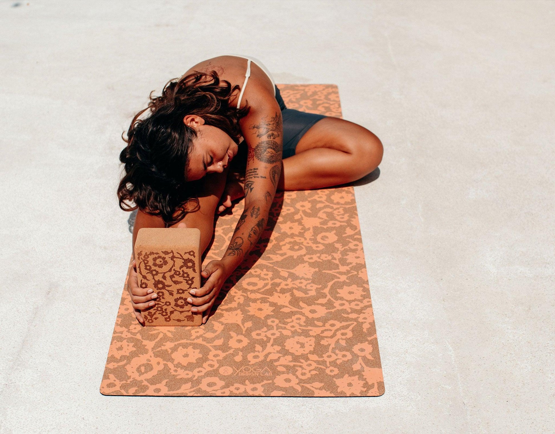 Cork Yoga Block - Floral Batik Tonal - Best To Achieve Proper Pose Alignment - Yoga Design Lab 