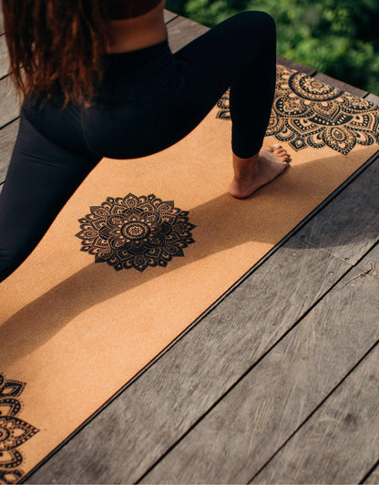 Travel Cork Yoga Mat - Mandala Black - Yoga Design Lab 