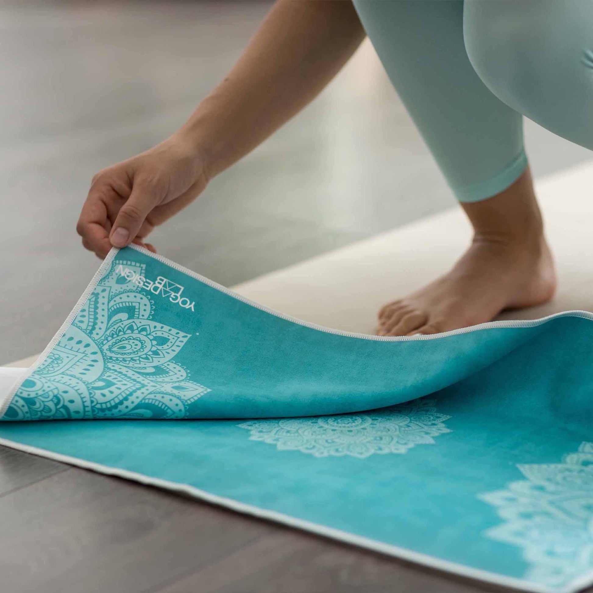 Yoga Hand Towel - Mandala Turquoise - Lightweight, Absorbent Material - Yoga Design Lab 